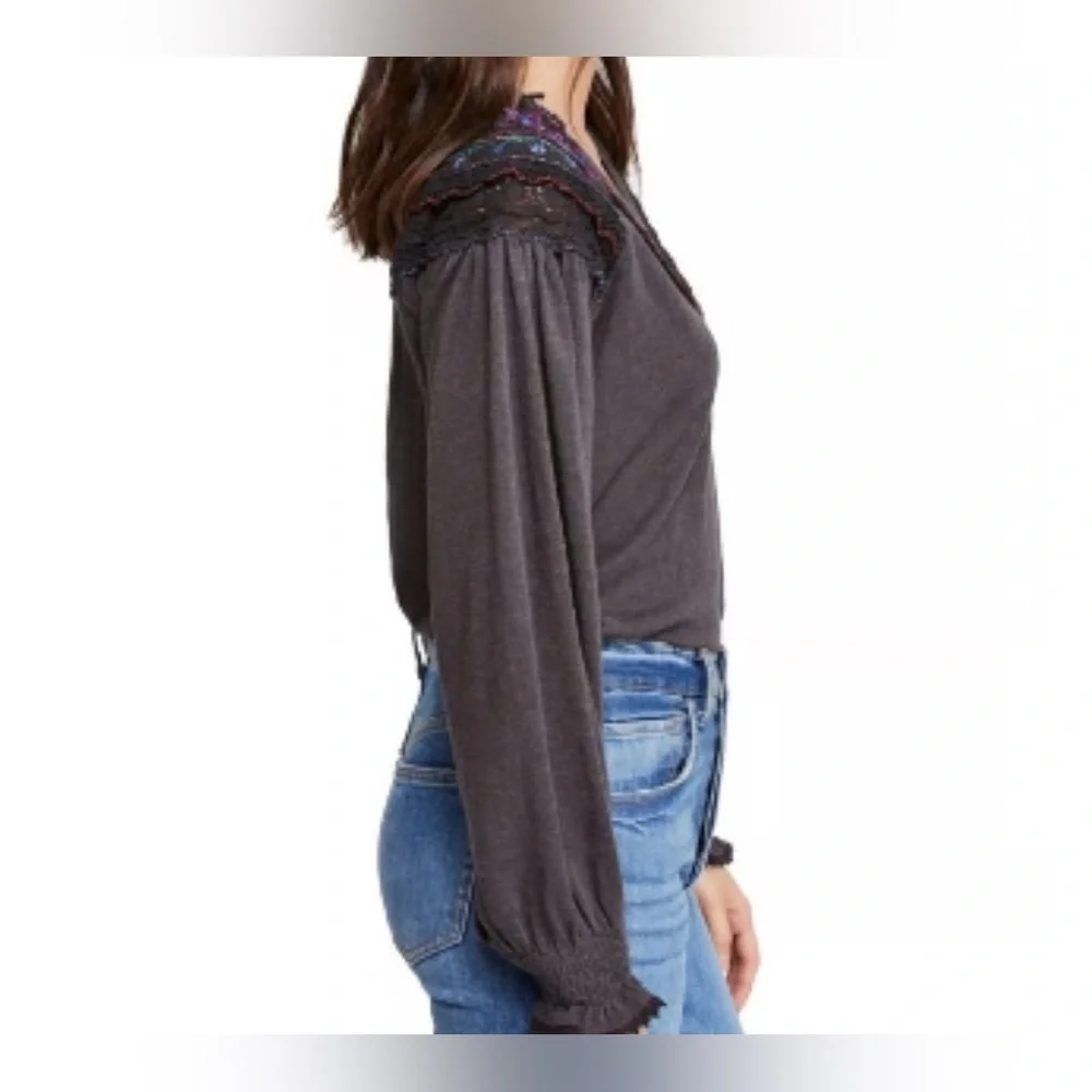 Free People Siesta Fiesta Colorful Embroidered Long Sleeve Shirt (M)